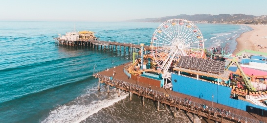 aerial view of the santa monica pier and beach